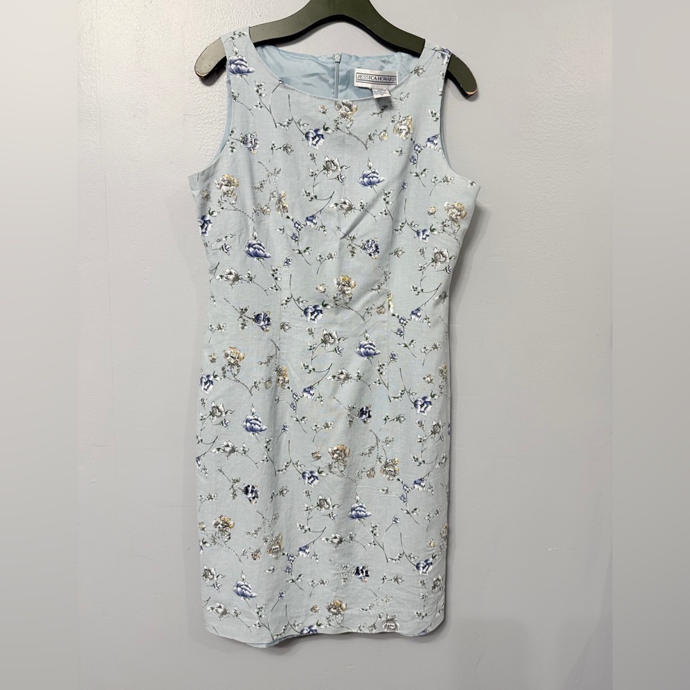 Jessica Howard Light Blue Dress With Sequin Floral Detail Midi Dress